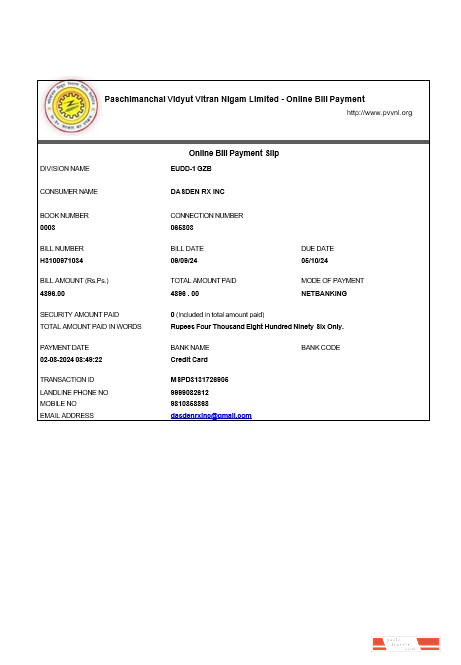 INDIA PVVNL business utility bill Word and PDF template PSD template